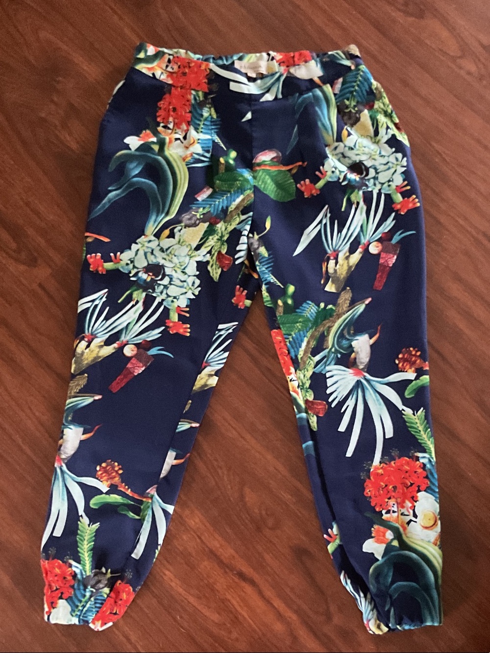 Philosophy Navy Floral Tropical pants with elastic waist and pockets